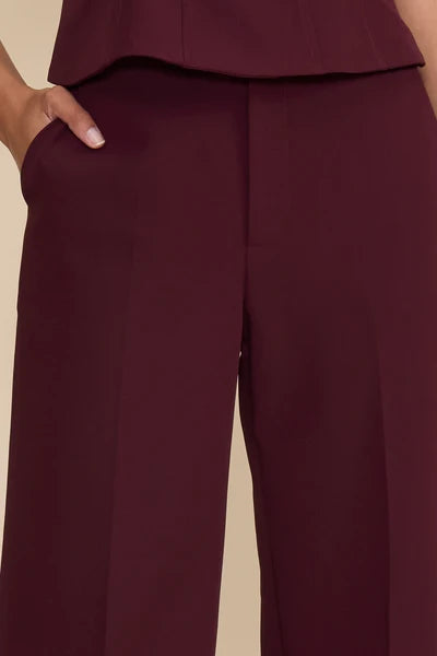 Wine High-Waisted Wide Leg Trousers
