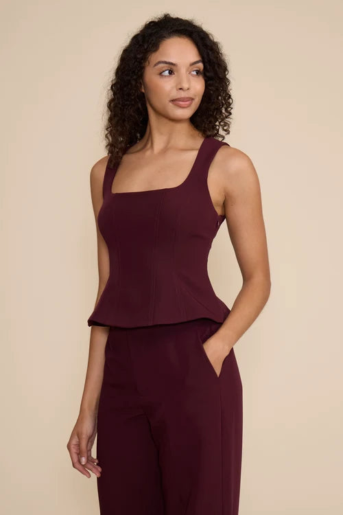 Wine Square Neck Peplum Top