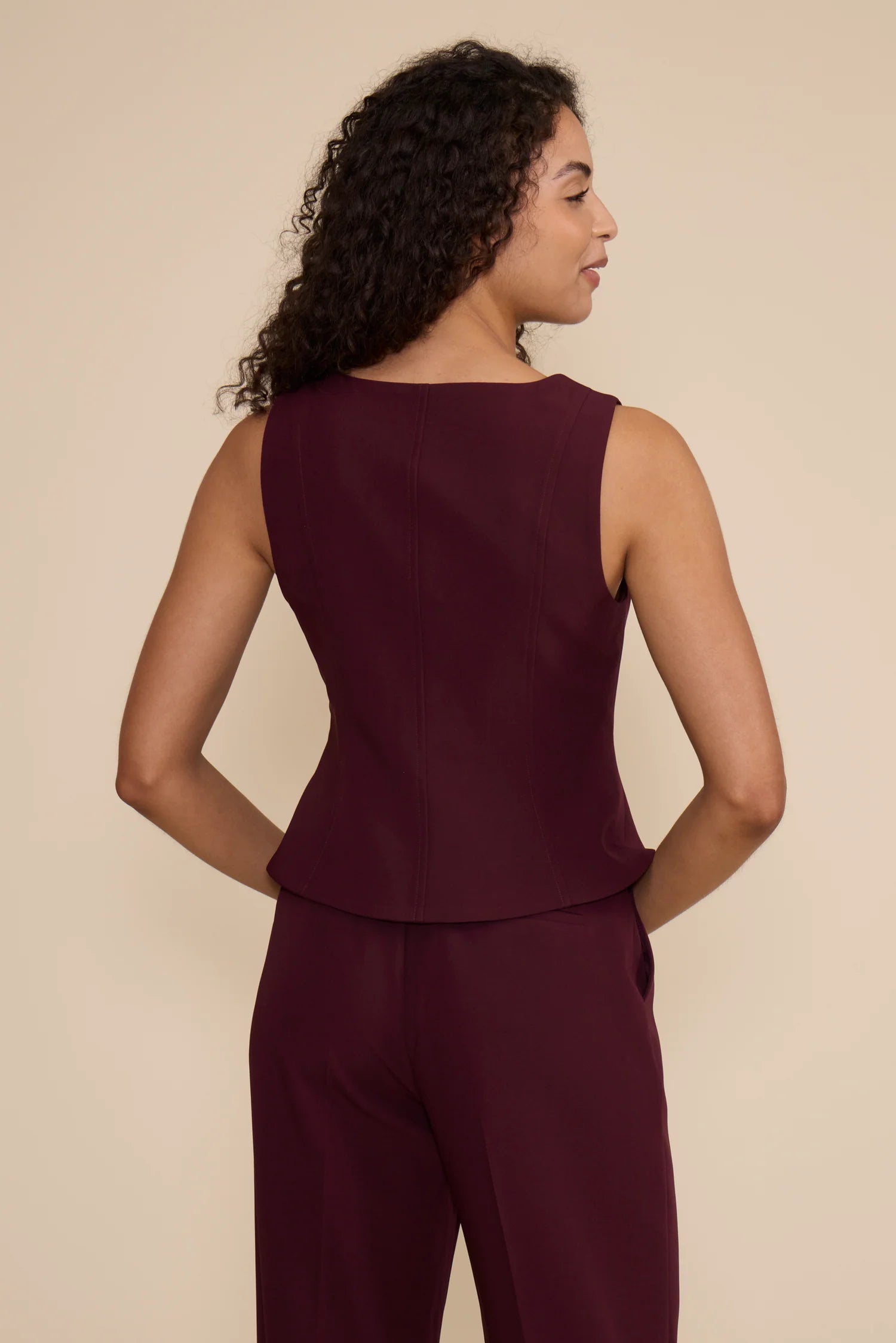 Wine Square Neck Peplum Top