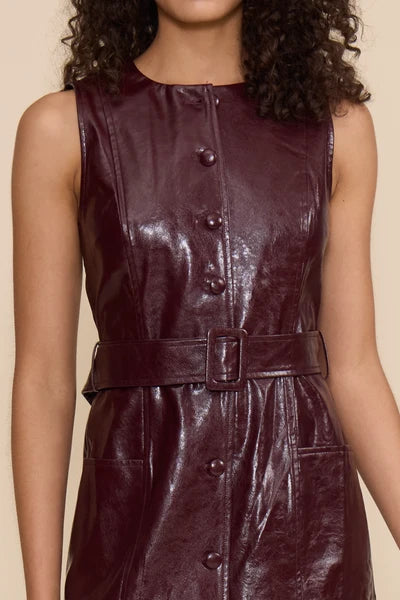 Wine Glossy Faux Leather Dress