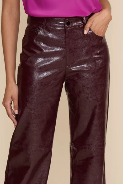Wine Faux Leather Wide-Leg Pants
