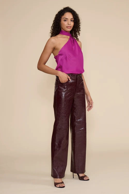 Wine Faux Leather Wide-Leg Pants