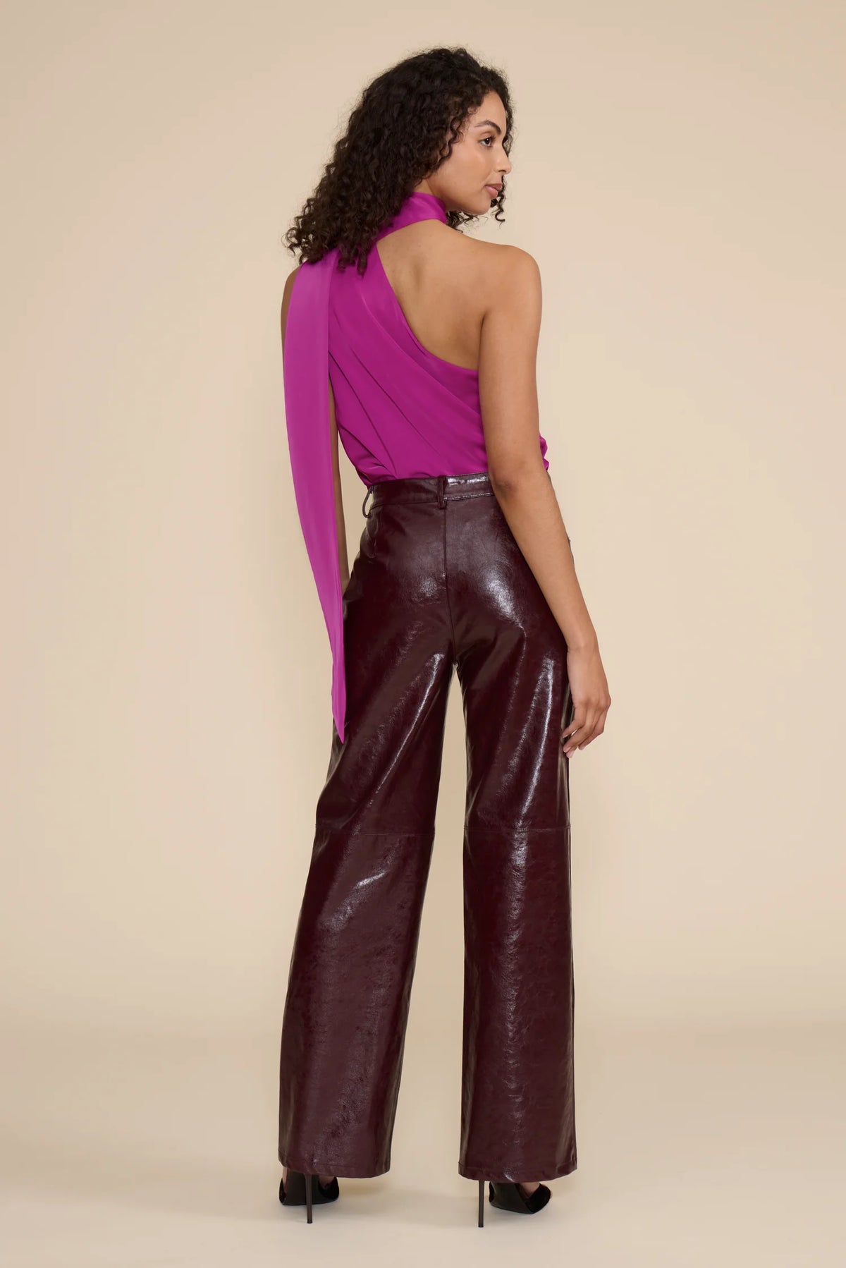 Wine Faux Leather Wide-Leg Pants