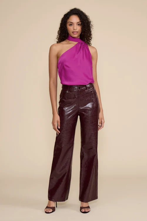 Wine Faux Leather Wide-Leg Pants