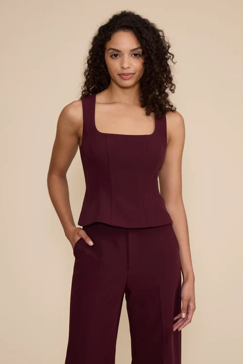 Wine Square Neck Peplum Top