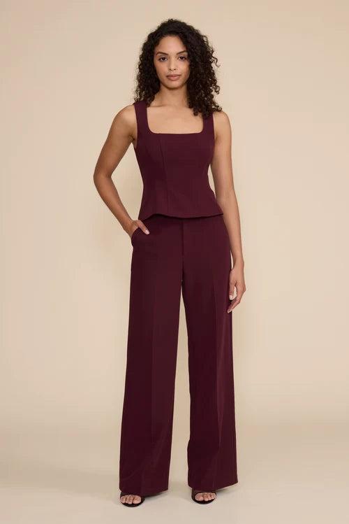 Wine High-Waisted Wide Leg Trousers