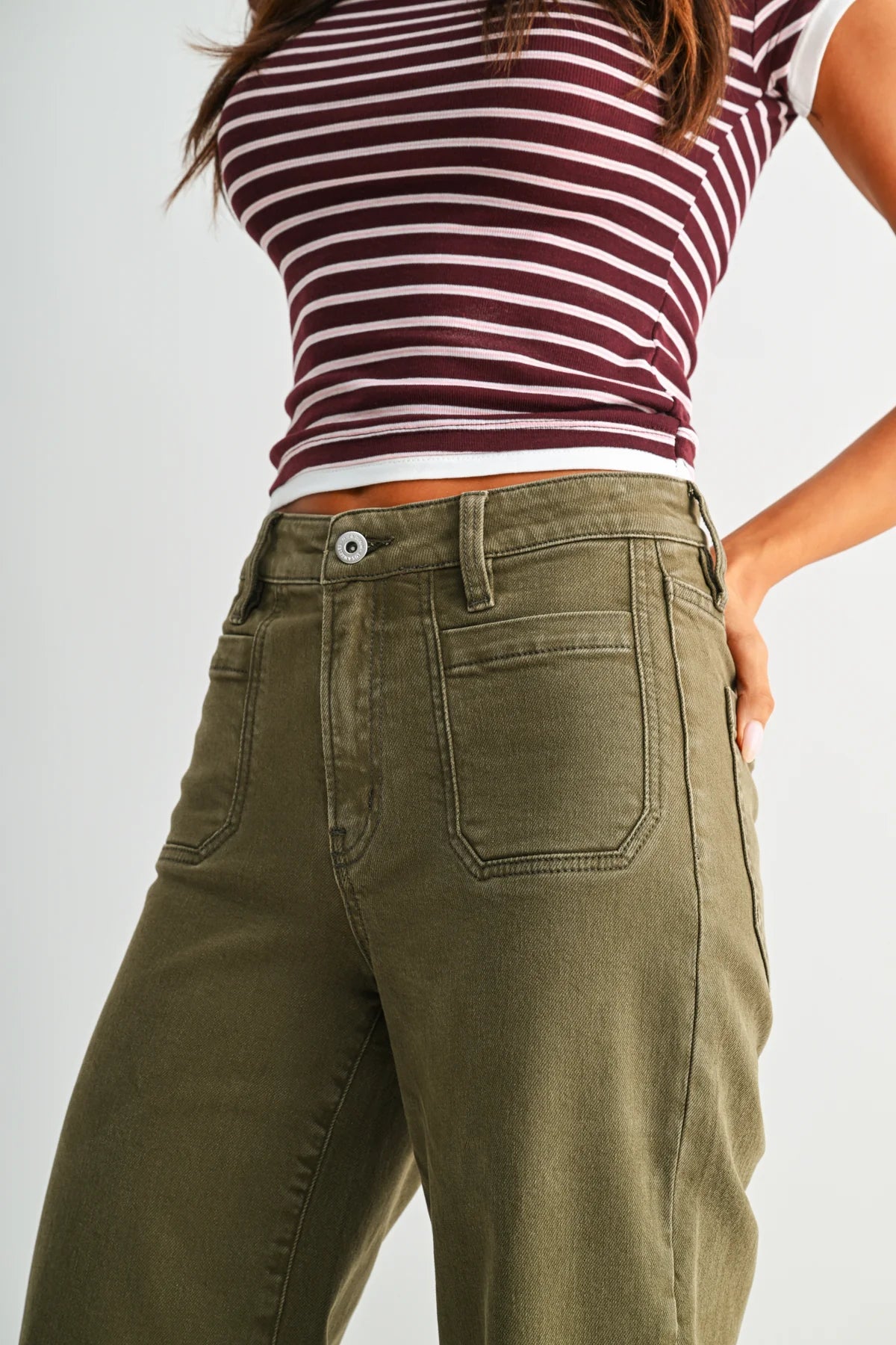 High Rise Wide Crop Trouser Hem - MICA