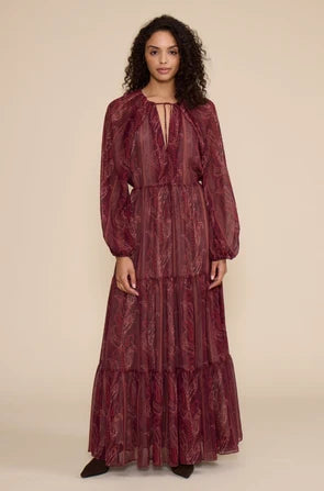Burgundy Paisley Print Maxi Dress
