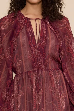 Burgundy Paisley Print Maxi Dress