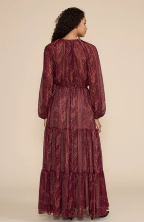 Burgundy Paisley Print Maxi Dress