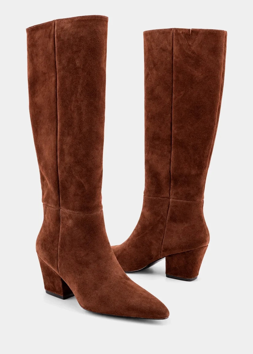 Knee High Boots - Brown Suede