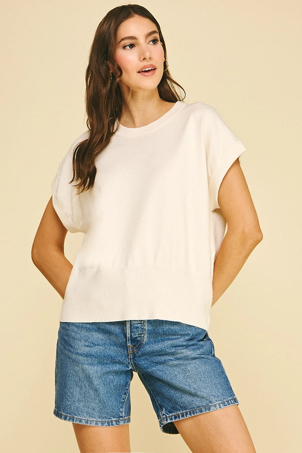 Solid Cap Sleeve Knit Sweater