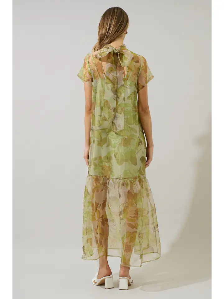 Floral Organza Maxi Dress Green