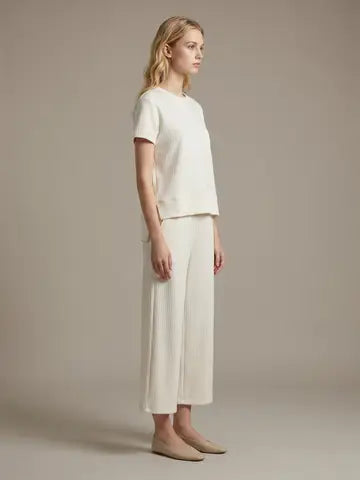 Cream Set - Stripe Texture Top W/ Wide Leg Pants