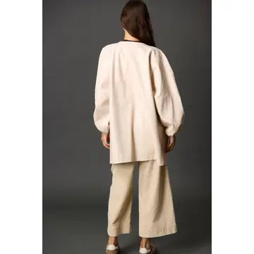 Cream Faux Leather Billowy Sleeve Jacket