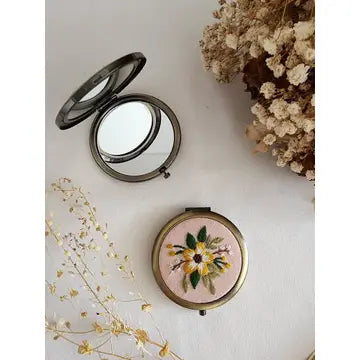 Floral Embroidered Compact Mirror