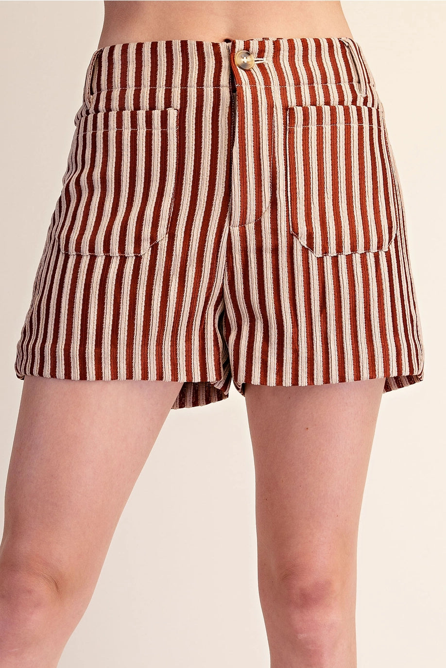 Brown Stripe Stretchy Shorts