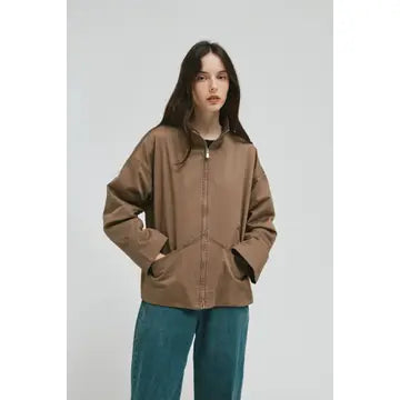 High Collar Corduroy Lining Zip Jacket
