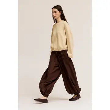 Deep Bark Satin Harem Pants