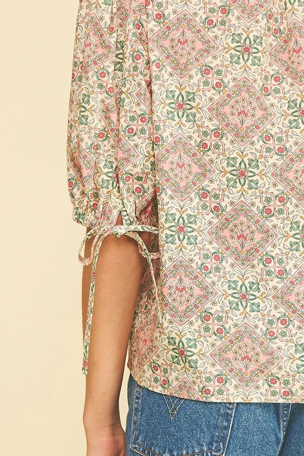 Geometric Floral V-Neck Blouse