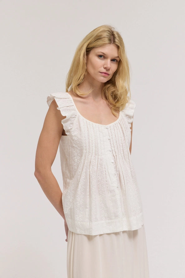 Eyelet Ruffle Sleeve Top