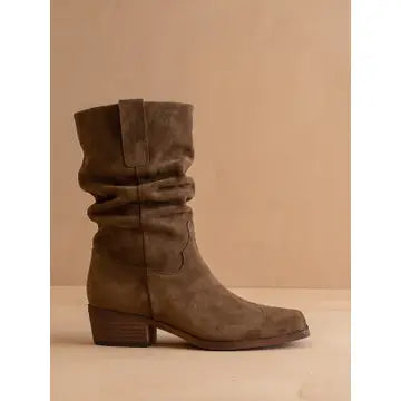 Brown Faux Suede Slouch Boots