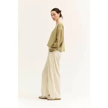 Ecru Loose Fit Corduroy Pants