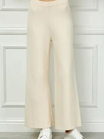Cream Set - Stripe Texture Top W/ Wide Leg Pants