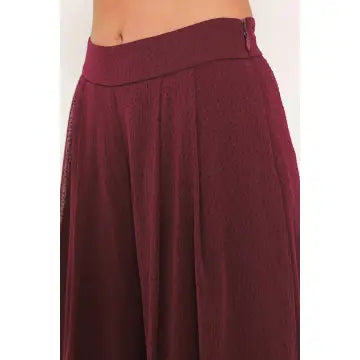 Burgundy Woven Wide Leg Pants