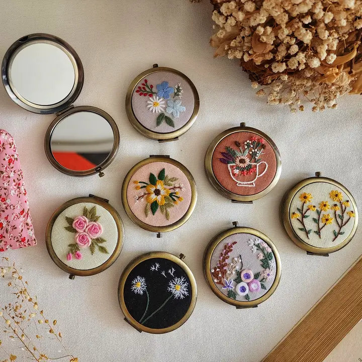 Floral Embroidered Compact Mirror