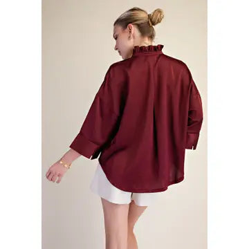 V-Neck Metal Button Down Shirt