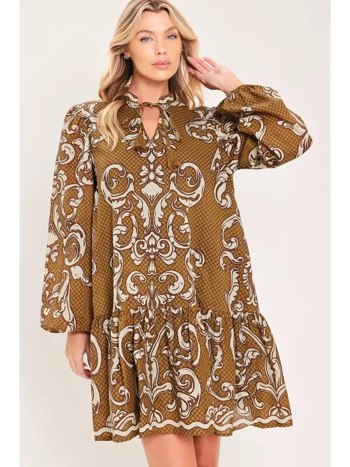Brown Printed Mini Dress