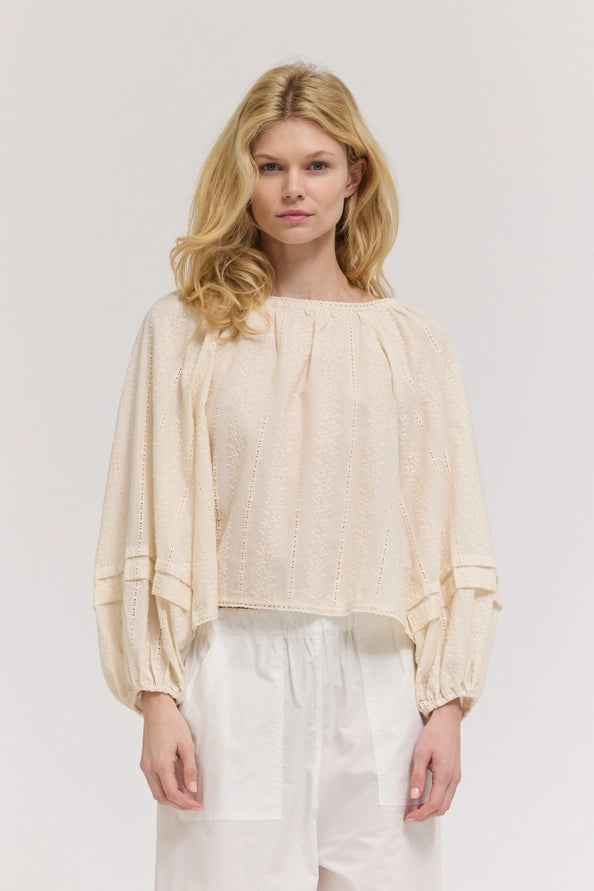 Embroidered Ivory Balloon Sleeve Top