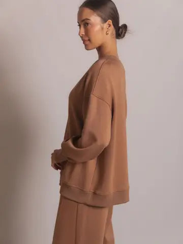 Latte Ribbed V-Neck Pullover