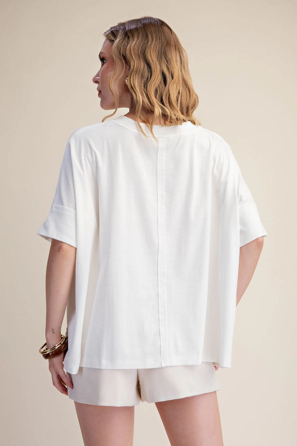 White Oversized Round Neck Knit Top