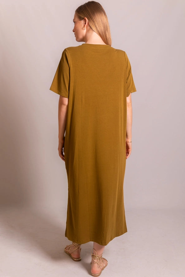 V-Neck T-shirt Dress Vintage Pine