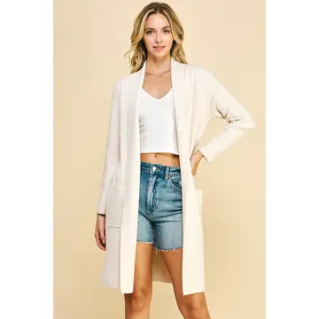 Cream Sweater Cardigan w/Pockets