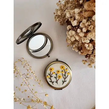 Floral Embroidered Compact Mirror