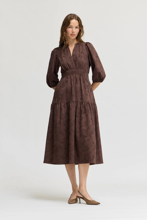 Deep Bark 3/4 Sleeve Printed Midi Dress