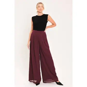Burgundy Woven Wide Leg Pants
