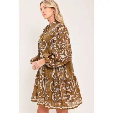 Brown Printed Mini Dress