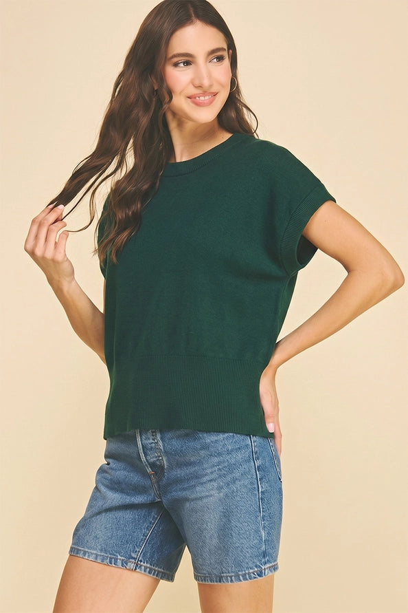 Forest Green Cap Sleeve Knit Sweater