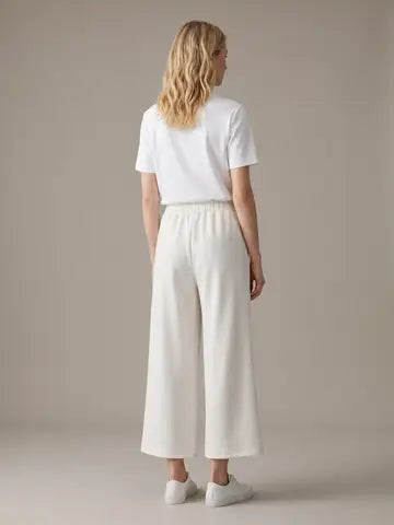 Cream Set - Stripe Texture Top W/ Wide Leg Pants