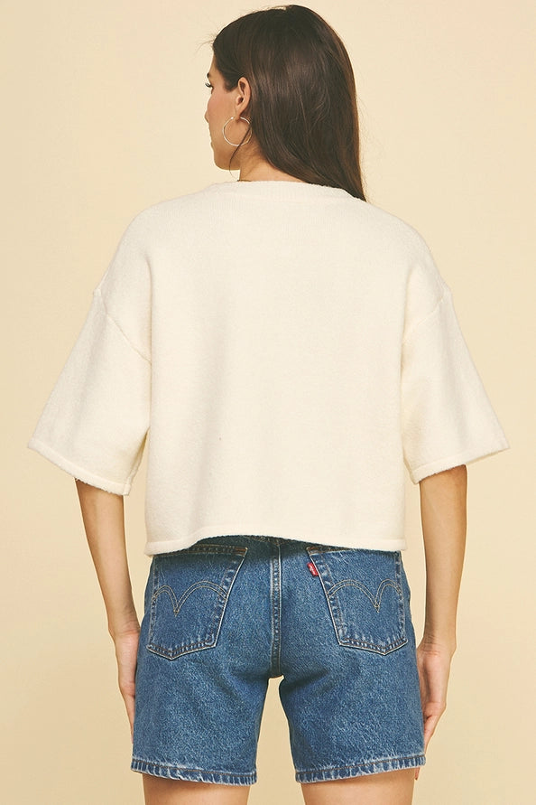 Button Down Short Sleeve Sweater Cream