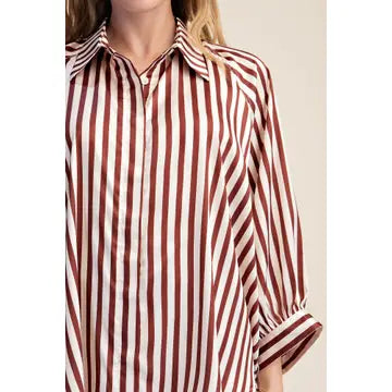 Stripe Wide Puff Sleeve Button Down