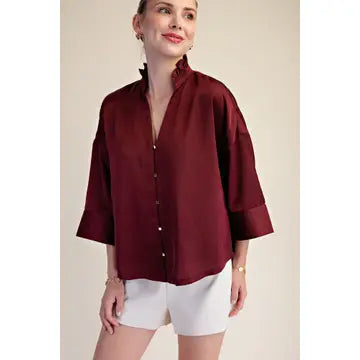 V-Neck Metal Button Down Shirt
