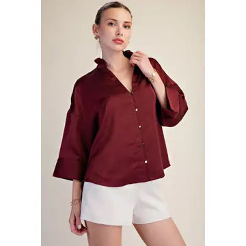 V-Neck Metal Button Down Shirt