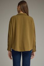 Olive V-Neck Collared LS Blouse