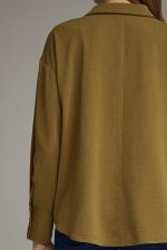 Olive V-Neck Collared LS Blouse