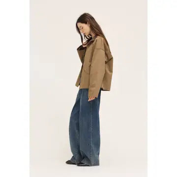 High Collar Corduroy Lining Zip Jacket